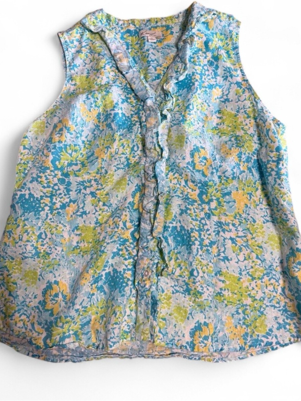 Kim Rogers Blue, Yellow & Green Floral Sleeveless Top